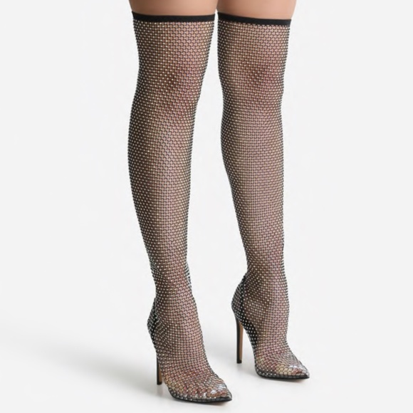 Embellished Fishnet Thigh Hi Boots - Picture 8 of 16